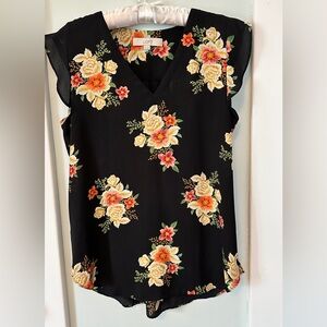 Loft floral blouse, women’s medium, butterfly sleeves
